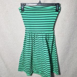 Green and navy stripped strapless dress